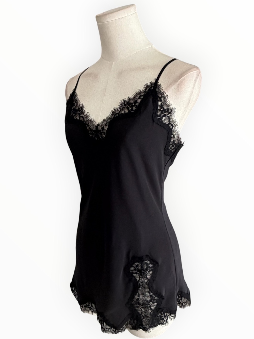 FALCONERI Black Silk Lace Trim Top Chemise Long Tank Designer Luxury Lingerie M - Picture 3 of 7